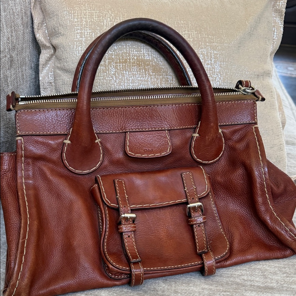 Chloé Chestnut Brown Leather Satchel with Front Pocket